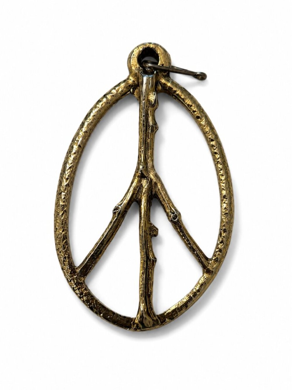 Vintage Large Peace Sign Pendant Gold Tone Branch Tree Boho Hippie Statement